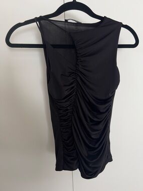 stradivarius Unsymmetrical Ruched Black Crop Top with Short Sleeves